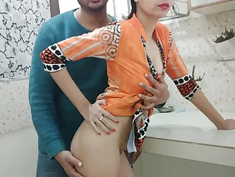 Insane landlord plows Indian Bhabhi's cock-squeezing cunt about the cookhouse