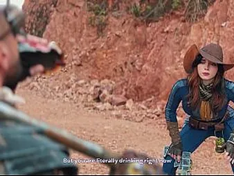 Beauty Fox & Ebony Bull costume operation as Fallout's Deepthroated & Pummeled for a Sip of Water