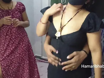 Desi MILF Abhi & Zakiabibi share a hard cock thither a wild Indian threesome